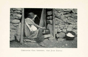 1908 Print Chinantec Girl Spinning San Juan Zautla Mexico Indigenous XGMA4