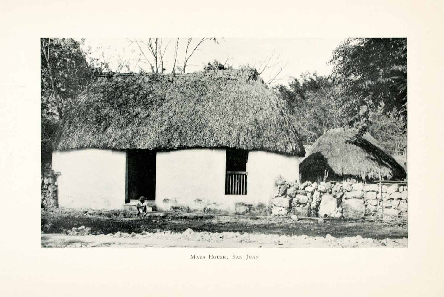1908 Print Maya House San Juan Mexico Cityscape Rock Wall Thatched Roof XGMA4
