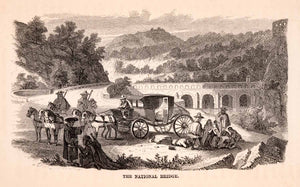 1855 Wood Engraving National Bridge Mexico Stagecoach Travelers Robbed XGMA5