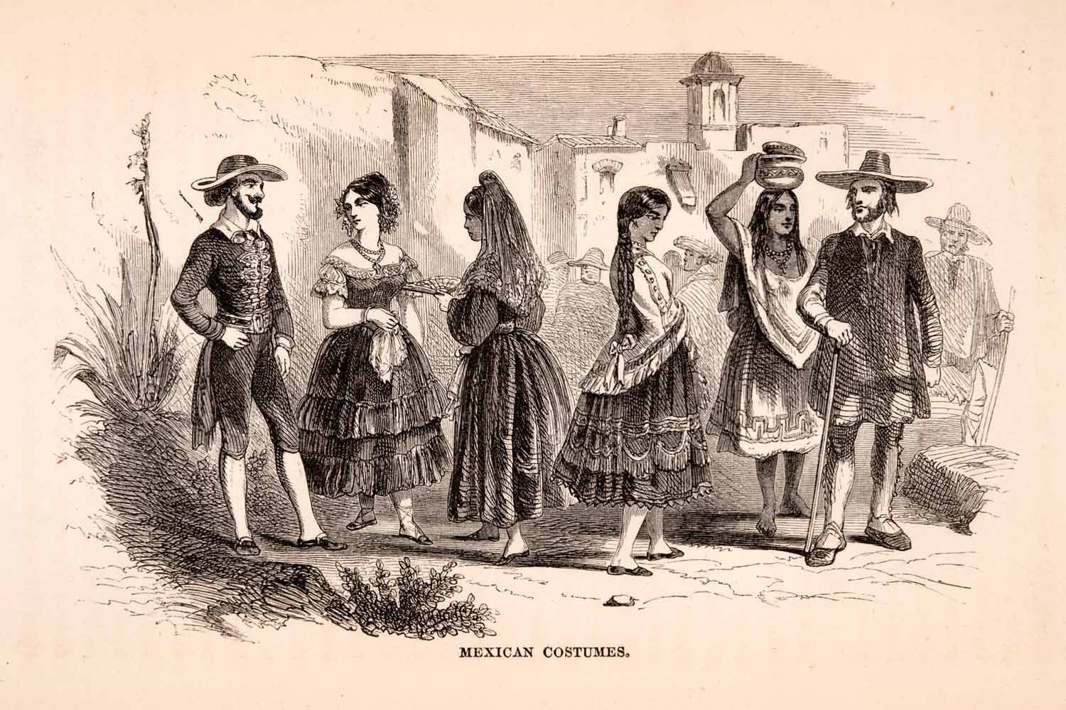 white christmas dresses 1855 Wood Engraving Spanish Mexican Costume Fashion Dress Attire Cloth –  Period Paper Historic Art LLC