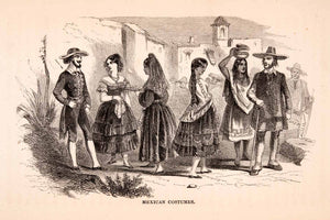 1855 Wood Engraving Spanish Mexican Costume Fashion Dress Attire Clothing XGMA5