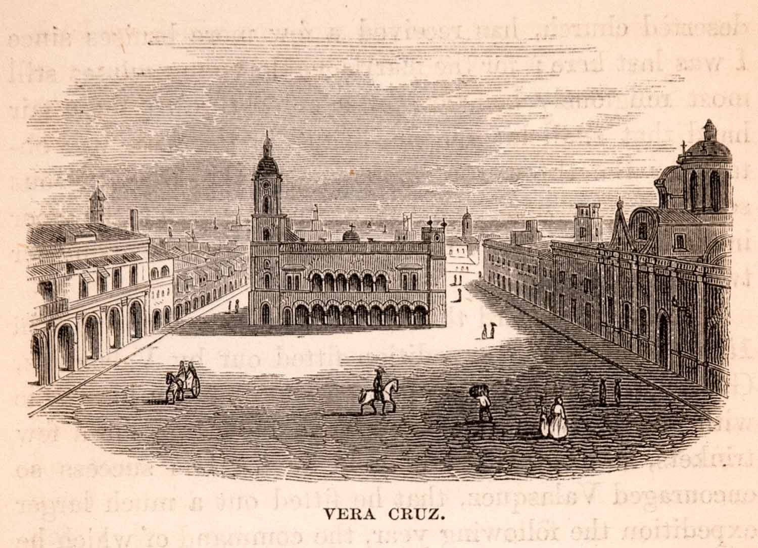 1855 Wood Engraving Veracruz Mexico Government Building Historic Image XGMA5