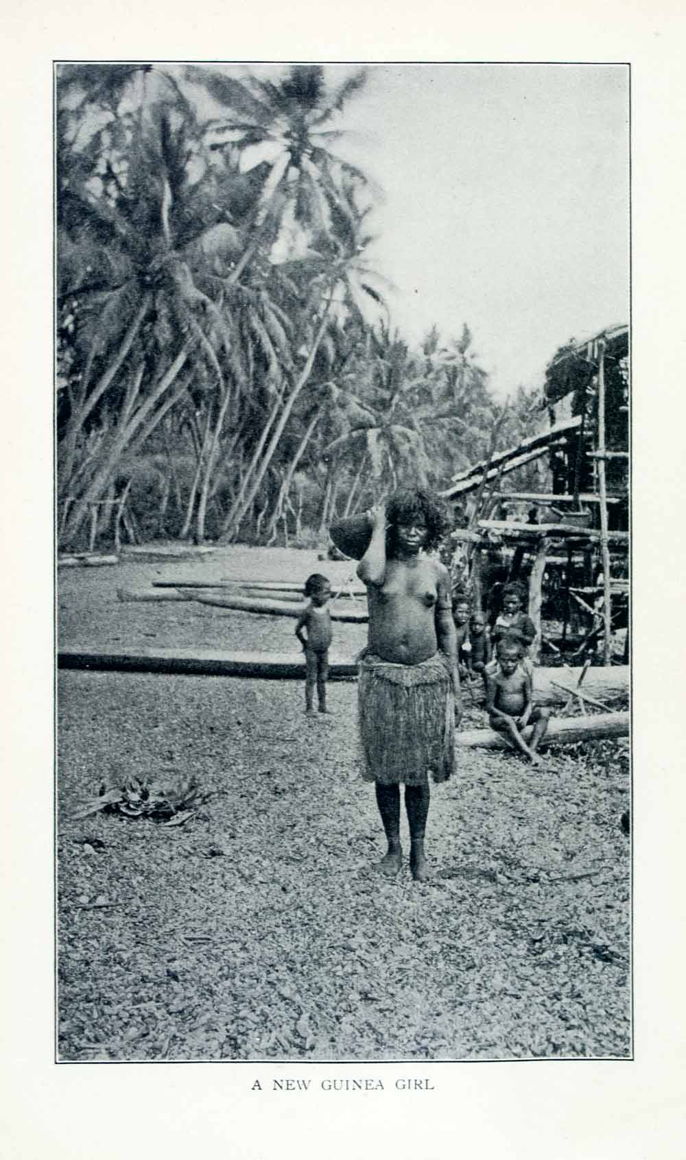 1902 Print New Guinea Girl Woman Pacific Islander Indigenous Palm Tree XGMA6