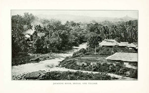 1902 Print Southeast Asia Java Indonesia River Bridge Village Thatched XGMA6