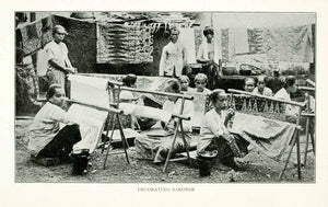 1902 Print Southeast Asia Decorating Sarongs Textile Weaving Loom Native XGMA6