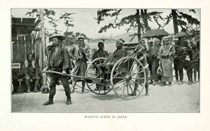 1902 Print Japan Rickshaw Pull Cart Oceania Streetscene Umbrellas Costume XGMA6