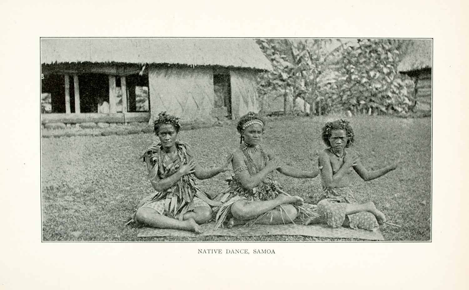 1902 Print Somoa Native Women Dance South Pacific Island Oceania Hut Grass XGMA6