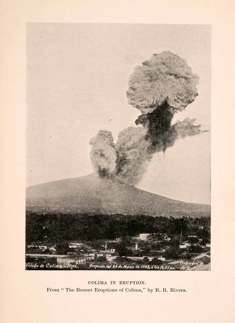 1908 Halftone Print Colima Eruption Mexico Mountain Volcano Natural XGMA7