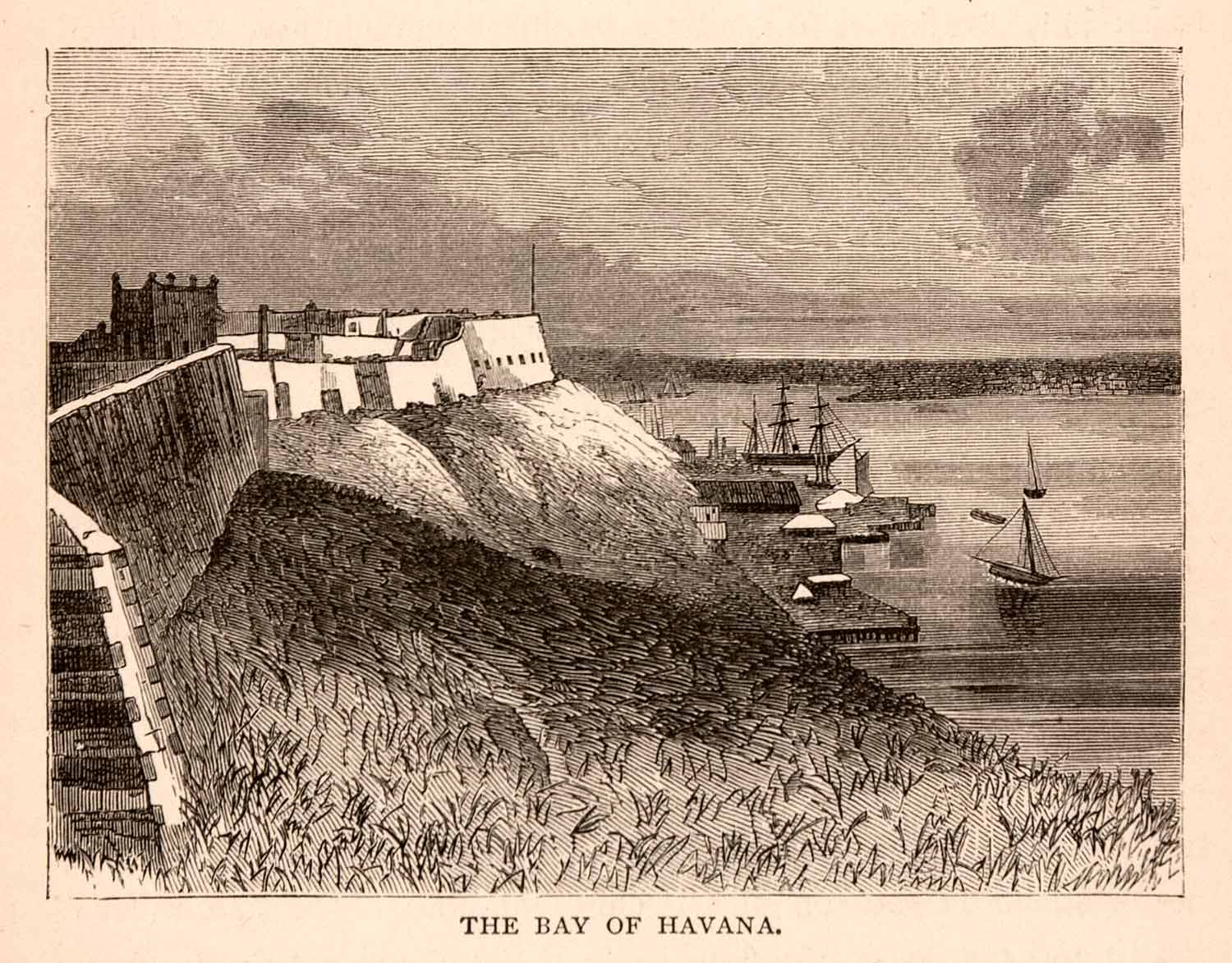 1875 Woodcut Bay Havana Cuba Morro Castle Fortress Defensive Architecture XGMA8