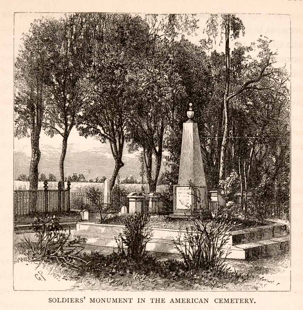 1875 Woodcut Soldiers' Monument Unidentified American Cemetery Mexico City XGMA8