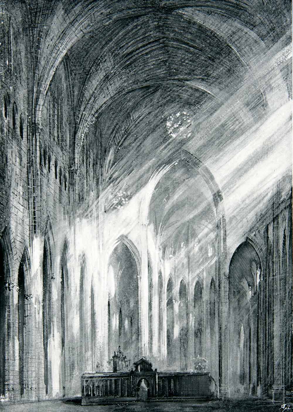 1901 Print Interior Girona Catalonia Spain Nave Church Cathedral Religion XGMB3