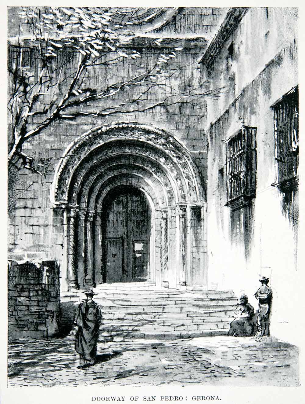 1901 Print Doorway San Pedro Girona Catalonia Spain Cathedral Church XGMB3