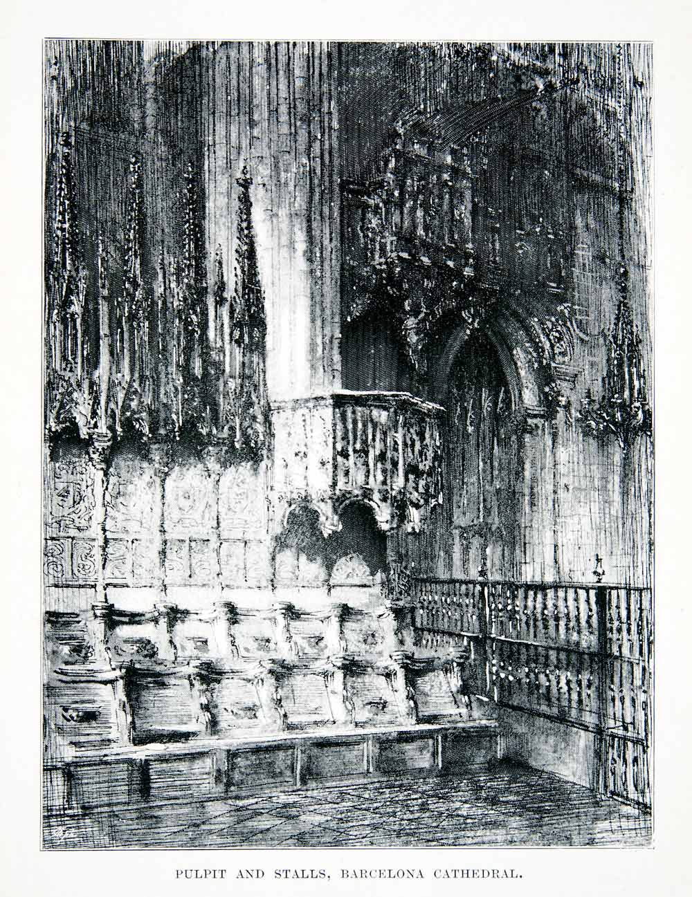 1901 Print Pulpit Stall Interior Cathedral Holy Cross St Eulalia Barcelona XGMB3