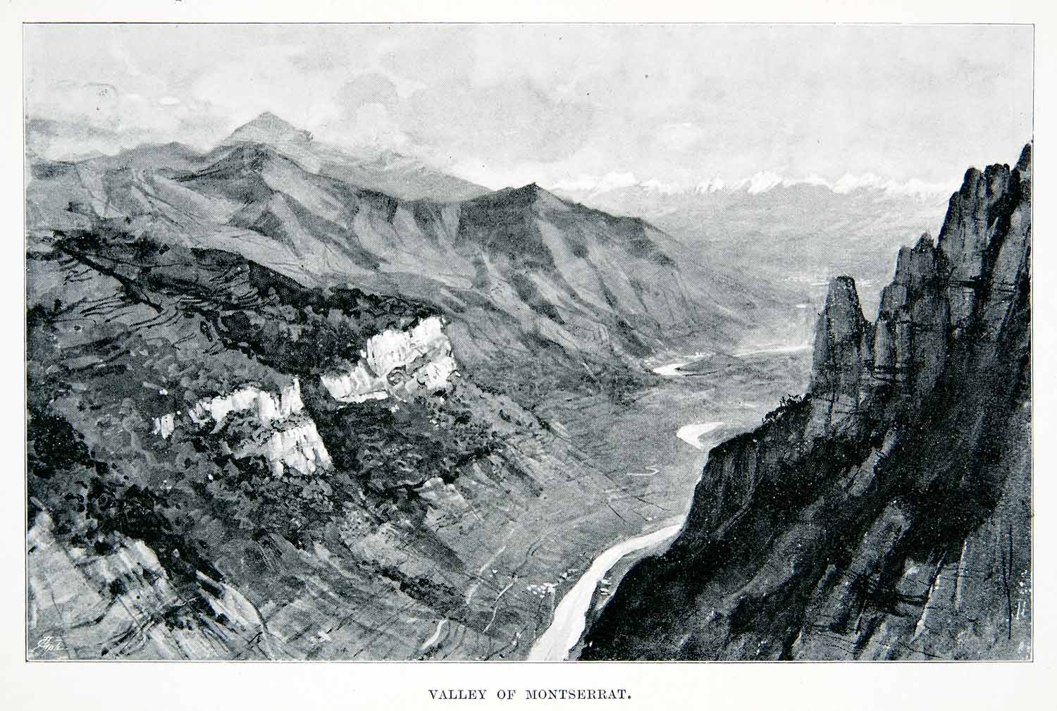 1901 Print Valley Montserrat Mountain Nature Historic Famous Catalonia XGMB3