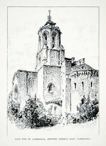 1901 Lithograph Norman Apse Cathedral Tarragona Spain Religion XGMB3