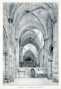 1901 Print Interior Cathedral Tarragona Spain Nave Religion Architecture XGMB3