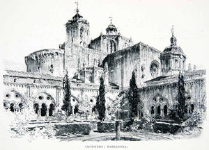 1901 Print Cloisters Garden Courtyard Cathedral Tarragona Spain Religion XGMB3