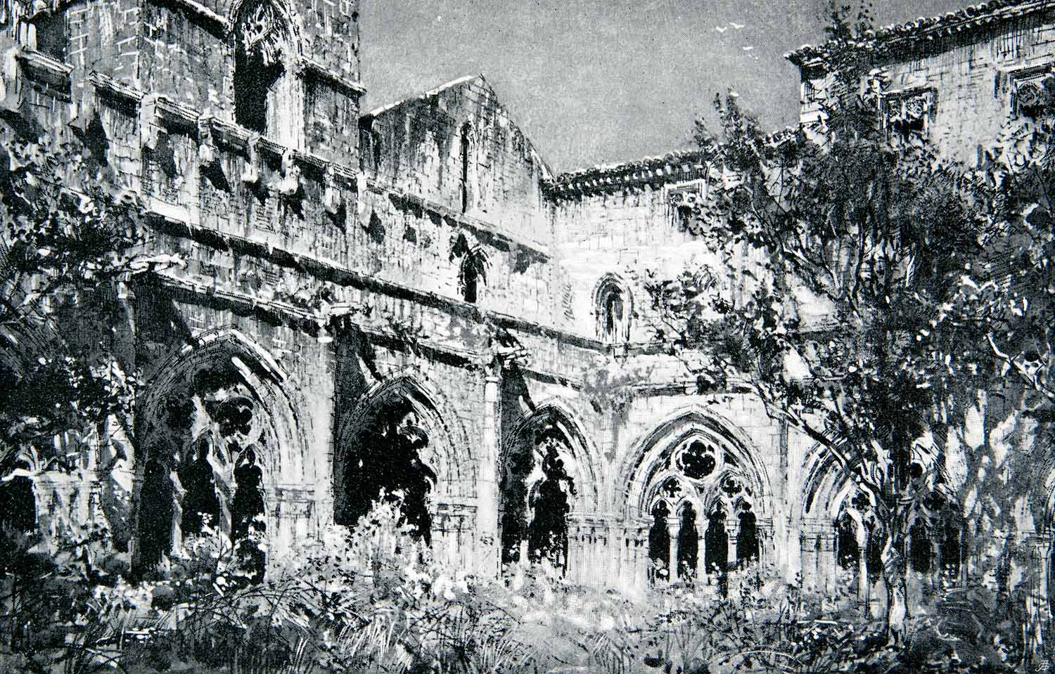 1901 Print Cloisters Royal Abbey Santa Maria Poblet Catalonia Spain XGMB3