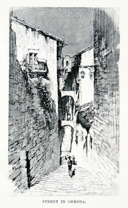 1901 Print Cityscape Street Scene Girona Catalonia Spain Historic XGMB3