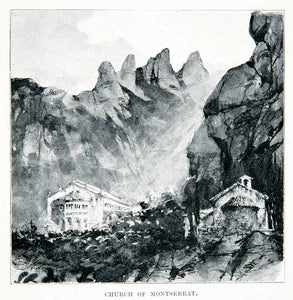 1901 Print Church Montserrat Spain Landscape Mountain History Basilica XGMB3