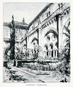 1901 Print Cathedral Cloister Tarragona Spain Courtyard Garden Historic XGMB3