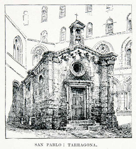 1901 Lithograph San Pablo Tarragona Spain Church Cathedral Religion XGMB3