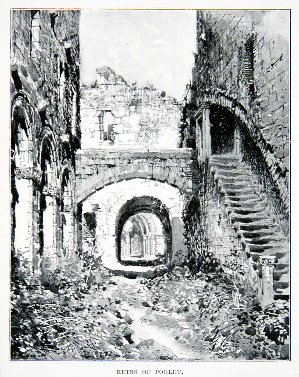 1901 Print Royal Abbey Sta Maria Poblet Ruins Catalonia Spain Historic XGMB3
