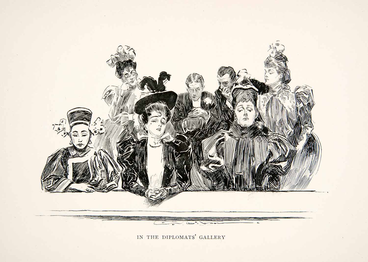1898 Lithograph Charles Dana Gibson Diplomat Gallery Inauguration Garret XGMB4