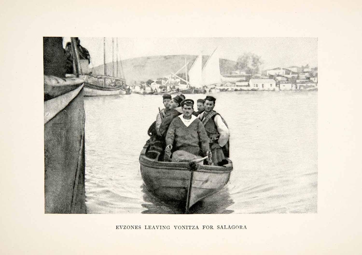 1898 Print Boat Evzone Greek Military Vonitza Salagora Sailing Historical XGMB4