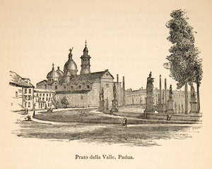 1876 Wood Engraving Prato della Valle Padua Italy Italian Padova Santa XGMB6