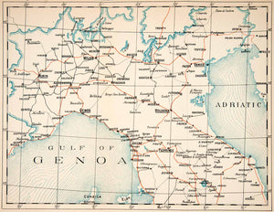 1876 Lithograph Map Gulf Genoa Adriatic Italy Florence Bologna Genoa Parma XGMB6