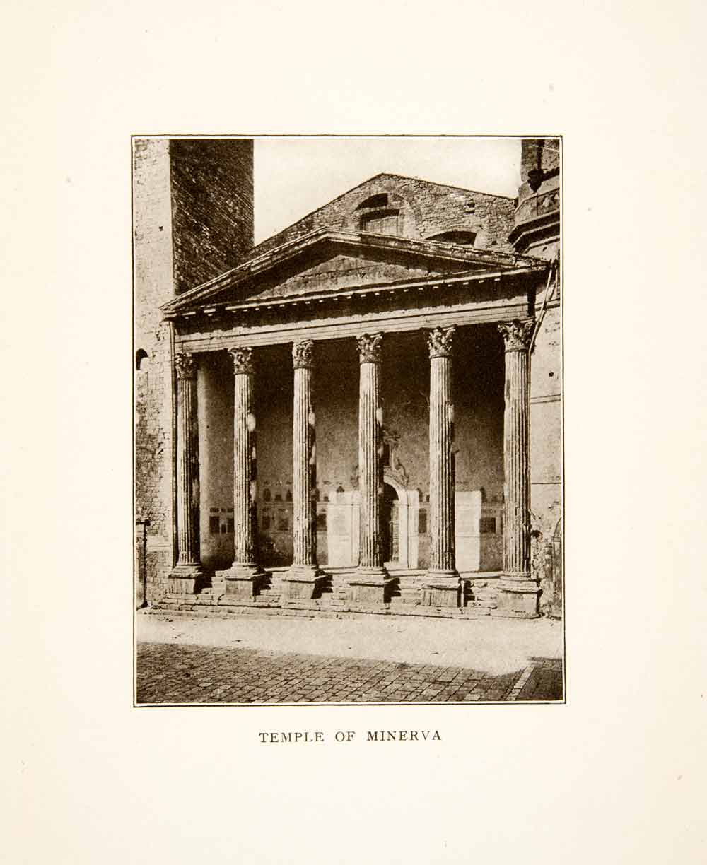 1907 Print Temple Minerva Assisi Corinthian Column Roman Historic Italy XGMB9