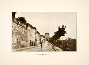 1907 Print Street Scene Assisi Italy Promenade Tree Historical Quaint XGMB9
