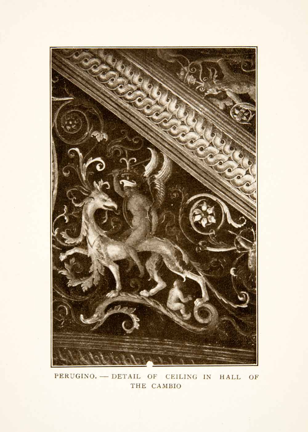 1907 Print Pietro Perugino Ceiling Detail Hall Cambio Griffin Angel XGMB9