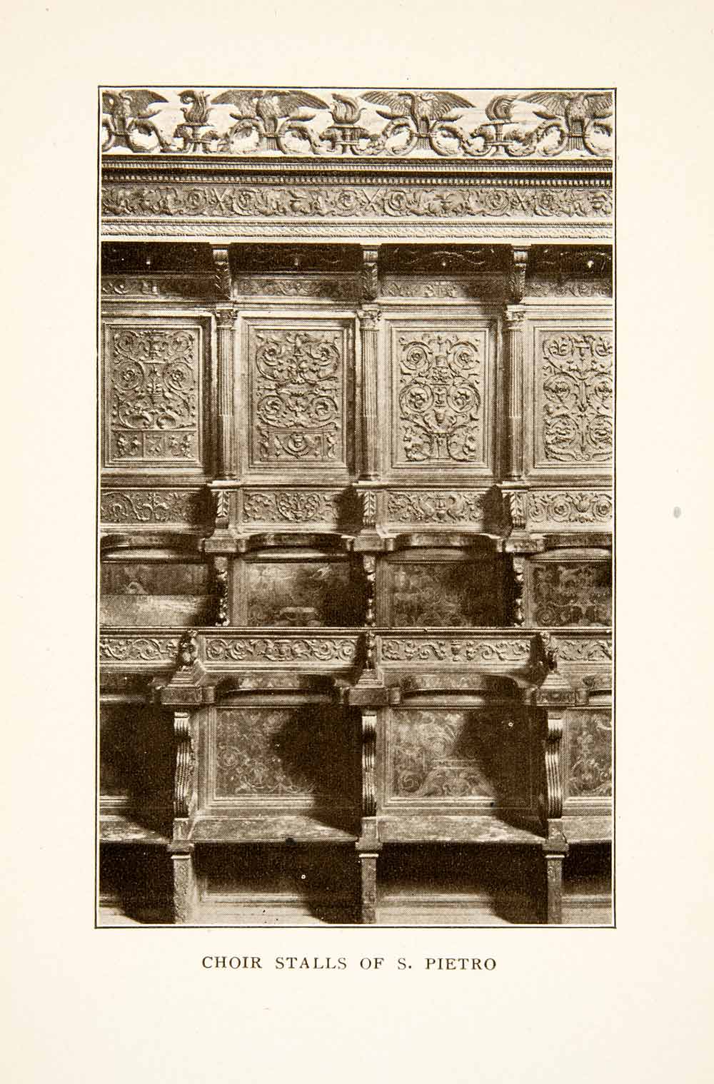 1907 Print Choir San Pietro Detail Woodwork Historic Perugia Umbria Italy XGMB9
