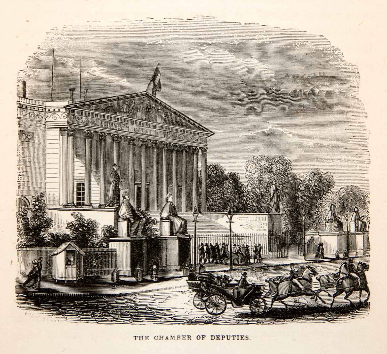 1856 Wood Engraving Chamber Deputies Government Cityscape Street Paris XGMC1