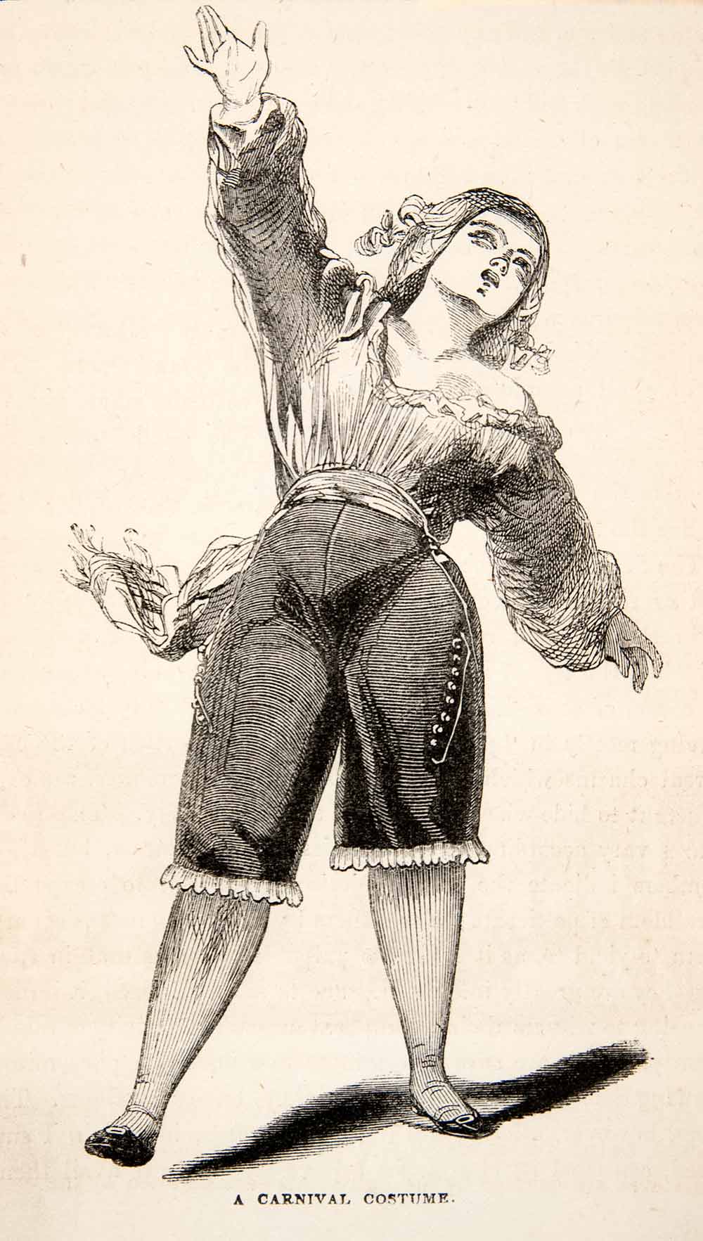 1856 Wood Engraving Portrait Carnival Costume Fashion Celebration Paris XGMC1