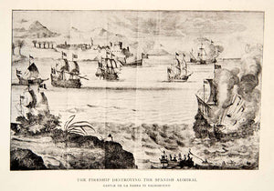 1906 Print Fire Ship War Spanish Admiral Castle Barra Landscape Ocean XGMC4