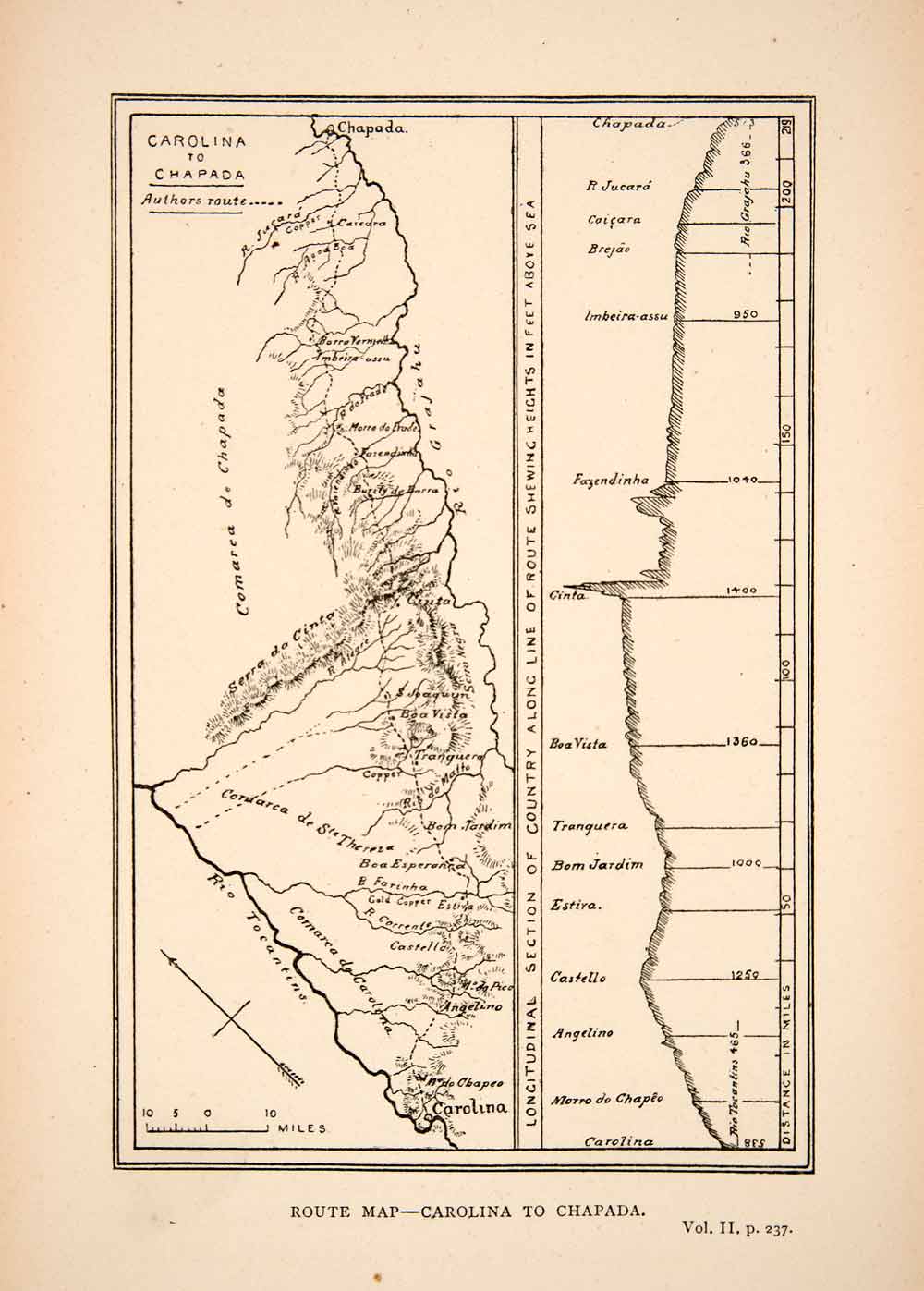 1887 Print Map Route Carolina Chapada Castello Cinta Estira Morro Chapeo XGMC7