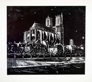 1941 Photogravure Geyer Church Our Lady Mantes La Jolie Notre Dame France XGMC8
