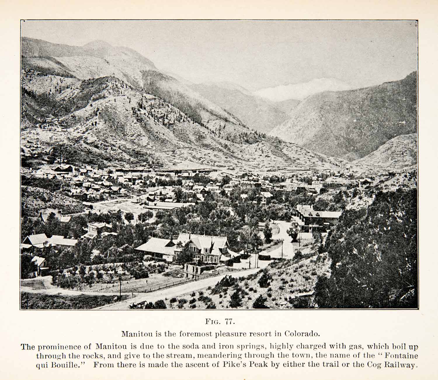 1908 Print Landscape Manitou Springs Resort Colorado Soda Iron Pike Peak XGMC9