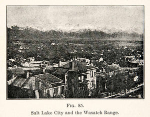 1908 Print Salt Lake City Utah Wasatch Range Cityscape Mountains Rocky XGMC9