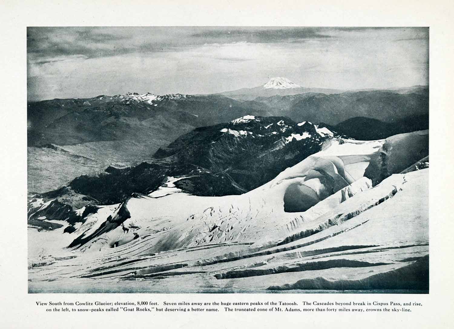 1910 Print Cowlitz Glacier Tatoosh Cispus Pass Mount Adams Goat Rocks XGN1