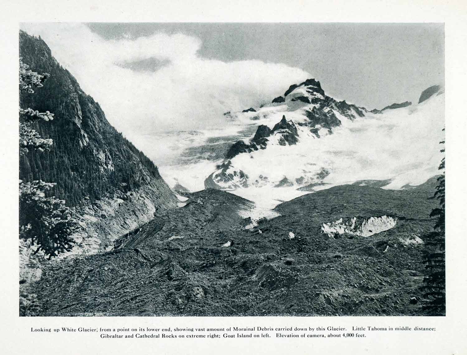 1910 Print White Glacier Morainal Debris Little Tahoma Gibraltar Goat XGN1