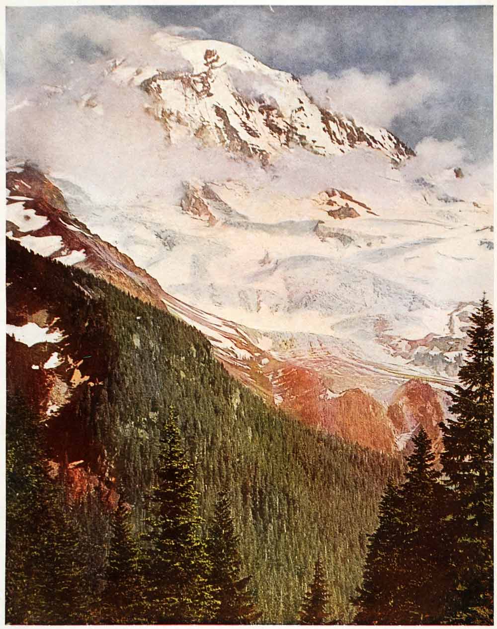 1910 Print Ptarmigan Ridge Canyon North Mowich Glacier Peak Mount Rainier XGN1