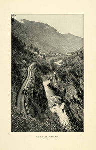 1901 Print View Borgund Mountains River Road Horse Carriage Trees Rocks XGN3