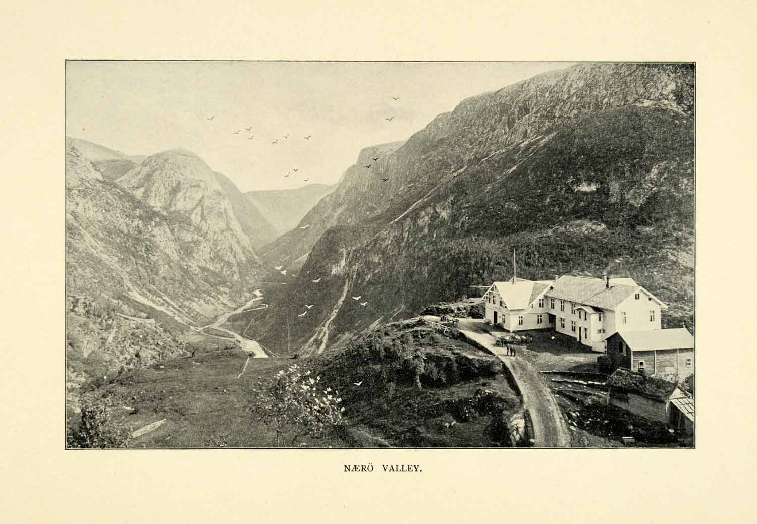 1901 Print Naero Valley Structure Road Mountains River Trees Vegetation XGN3