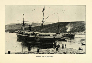 1901 Print Harbor Hammerfest Ship Mountains Dock Seaport Pier Cargo Workers XGN3