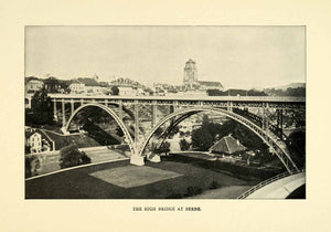 1901 Print High Bridge Berne Switzerland Europe City Buildings Trees River XGN3