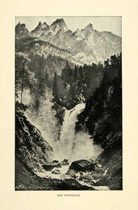 1901 Print Weissbach Switzerland Mountains Waterfall River Trees Bern Alps XGN3